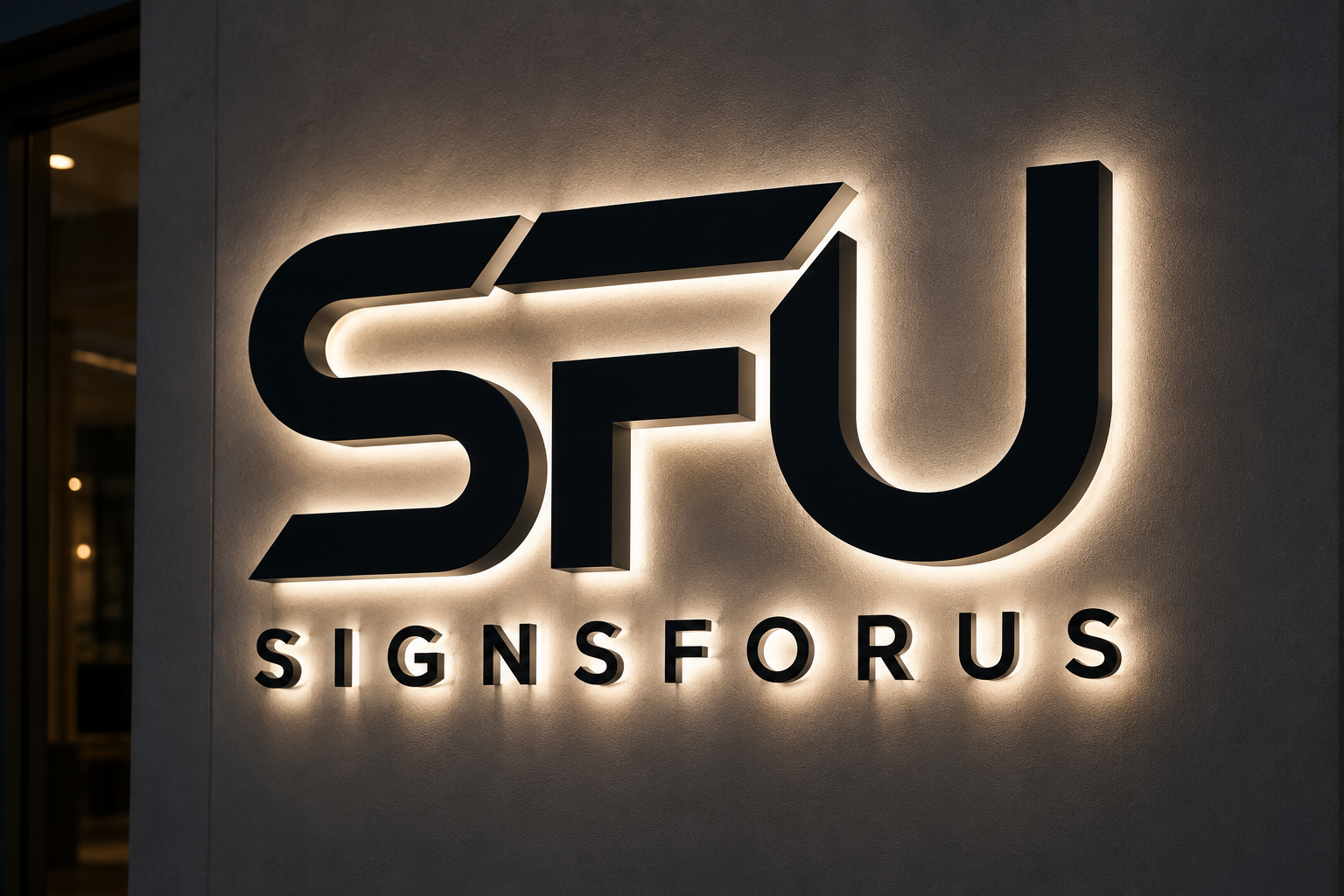 Illuminated SFU channel-letter sign installed on a storefront wall